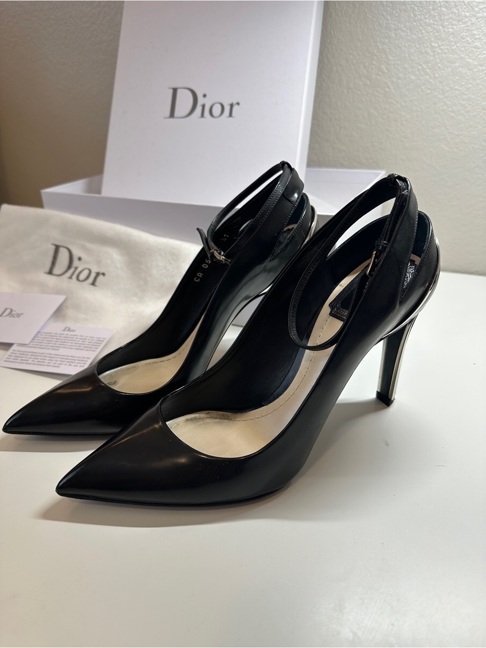 Christian Dior Ankle Strap Leather Stilleto Heels Size 7 EU37